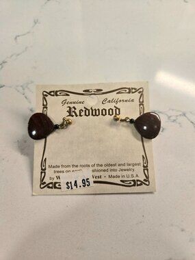 Genuine Vintage California Redwood souvenir earrings